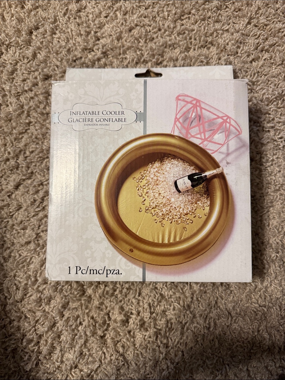 Inflatable Cooler Gold Ring w Pink Accents, perfect for bridal shower or wedding